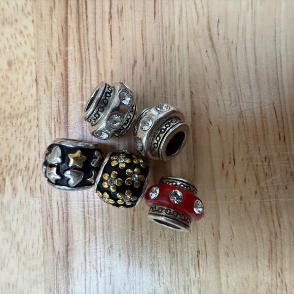 Brighton Set Of 5 Beads & Spacers Silver Black Red Gold Crystal Accents - Picture 12 of 16